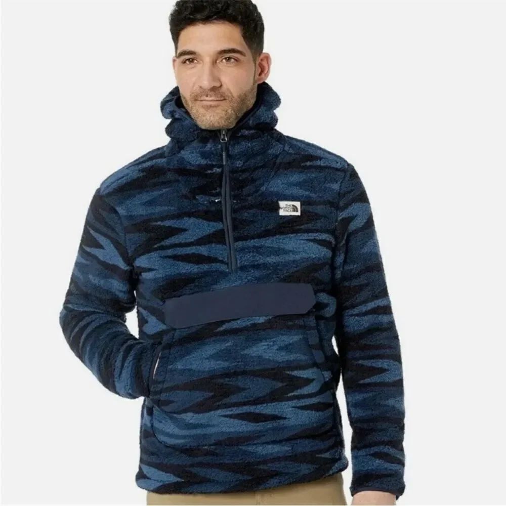 The North Face Blue Sherpa Campshire Quarter Zip Hoodie Men Size S